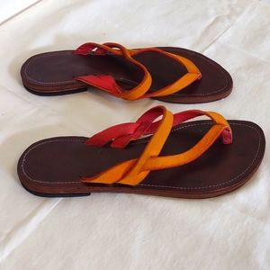 Orange suede flip flop sandals Sz 8.5